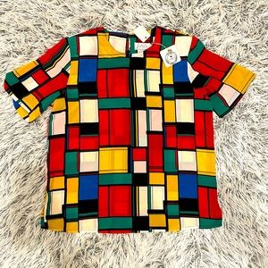 3/$15 Vintage geometric blouse with shoulder pads